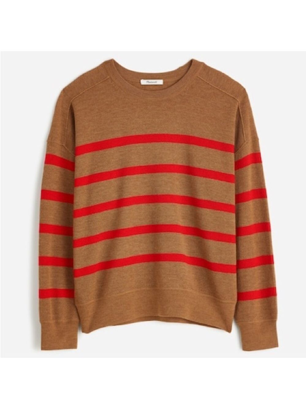 Madewell Merino Wool Striped Brown and Red Crewneck Sweater Women’s Small